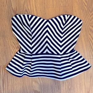 Forever 21 Navy & White striped strapless peplum top